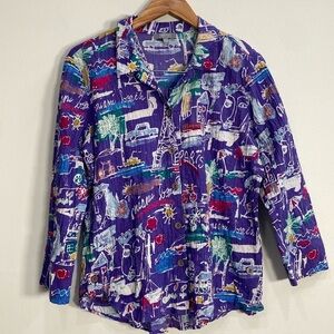 Habitat Art to Wear Crinkle Blouse Miami Paris Print Small NWT